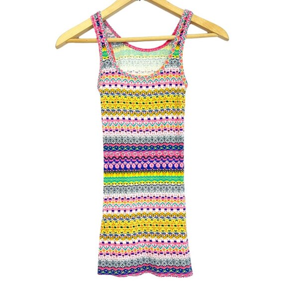 Mossimo Vintage Y2K Retro Tank Top Womens Size M Rainbow Stripe Long Stretch - Picture 1 of 8